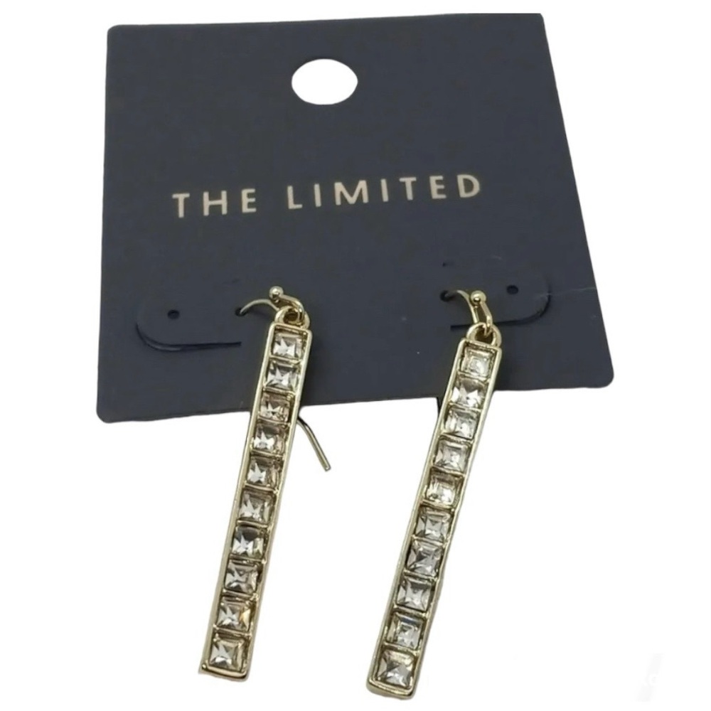 The Limited Gold Tone Rhinestone Dangle Bar Fish Hook Earrings